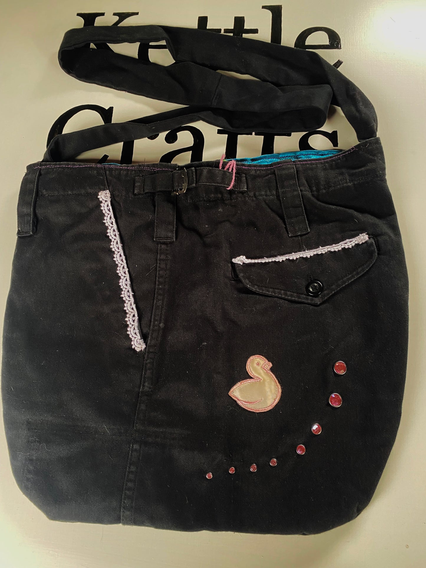 Black denim duck bag